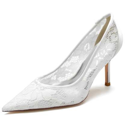Bridal Stiletto Shoes for Women with Silk Satin Lacework and Pointed Toe