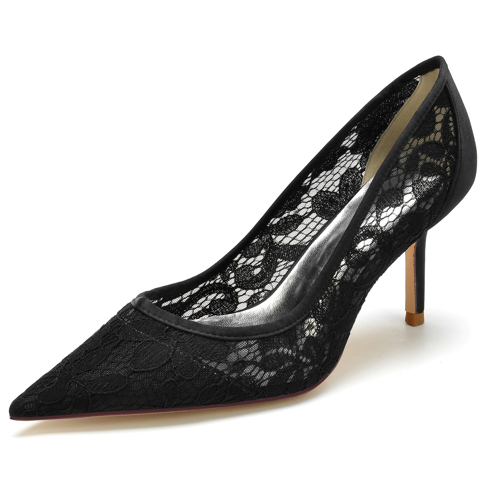 Bridal Stiletto Shoes for Women with Silk Satin Lacework and Pointed Toe