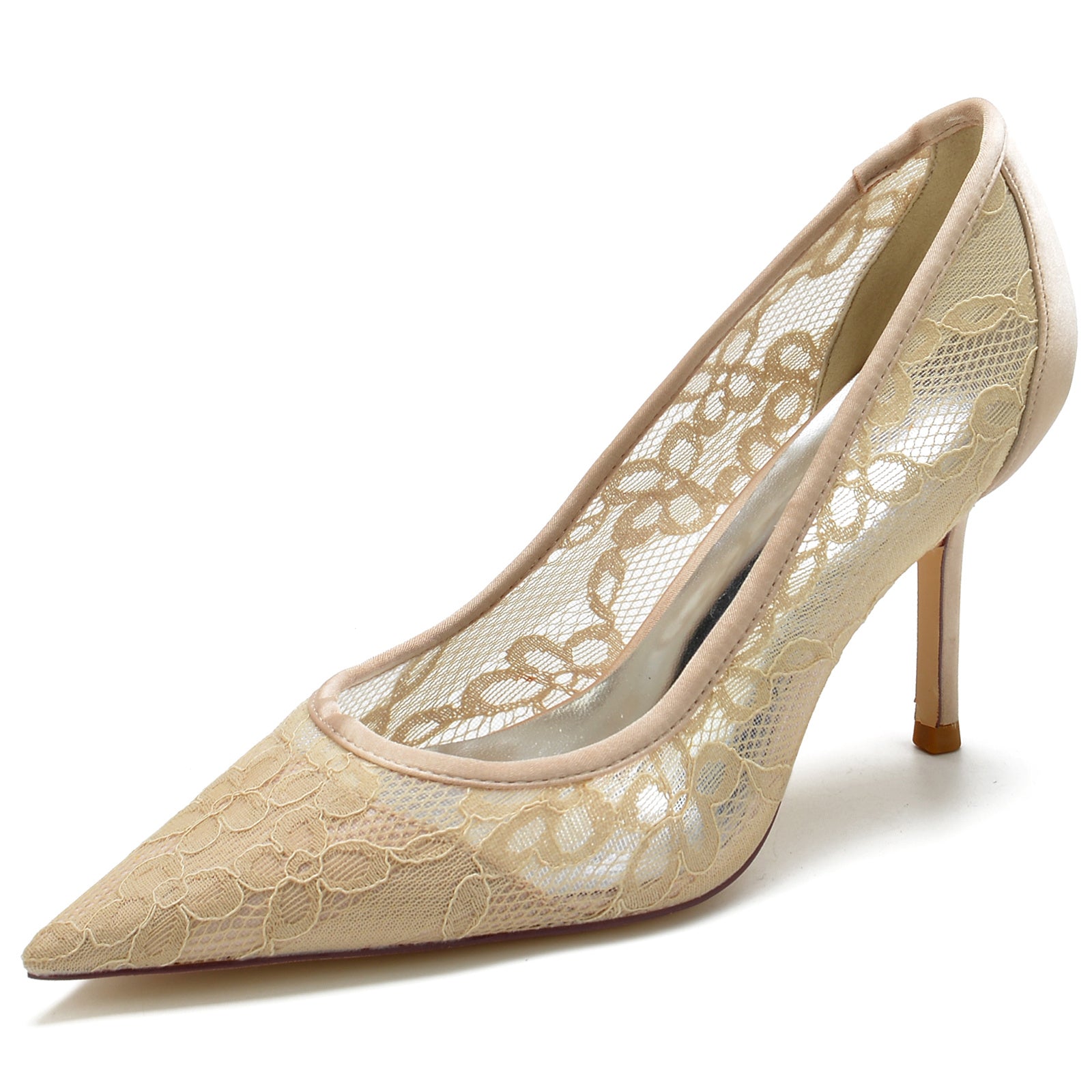 Bridal Stiletto Shoes for Women with Silk Satin Lacework and Pointed Toe