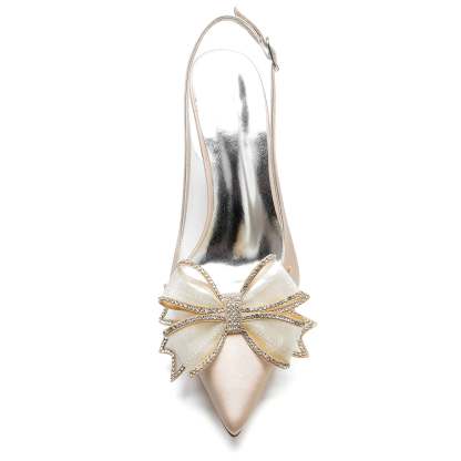 Bridal Stiletto Shoes for Women with Silk Satin Lace Bow and Pointed Toe