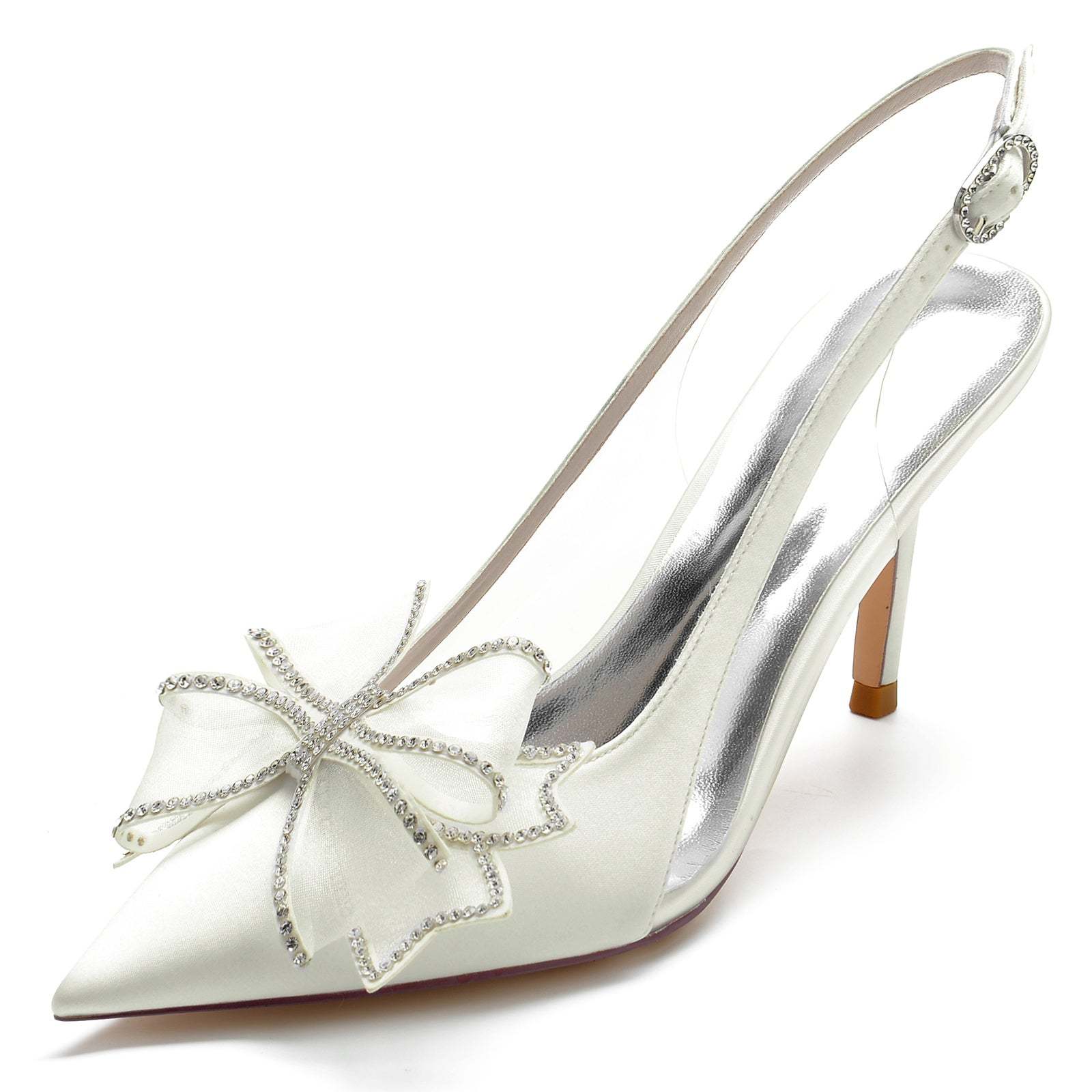 Bridal Stiletto Shoes for Women with Silk Satin Lace Bow and Pointed Toe