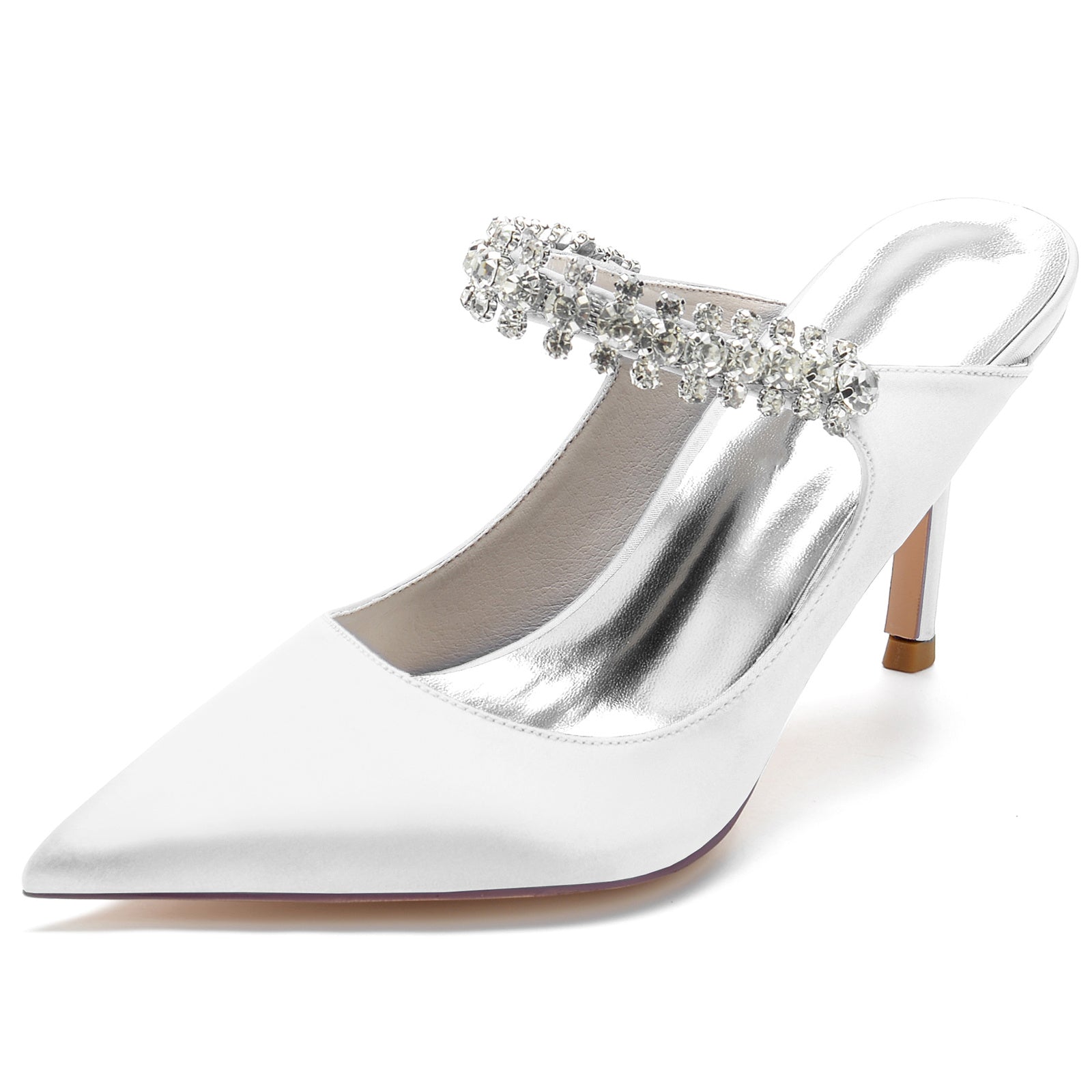 Bridal Stiletto Shoes for Women with Satin Finish and Rhinestone Accents
