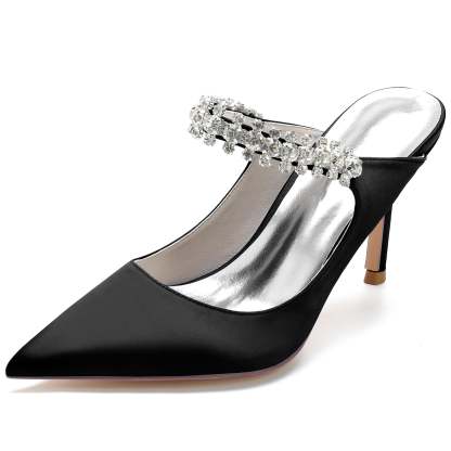 Bridal Stiletto Shoes for Women with Satin Finish and Rhinestone Accents