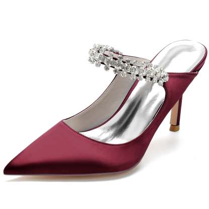 Bridal Stiletto Shoes for Women with Satin Finish and Rhinestone Accents