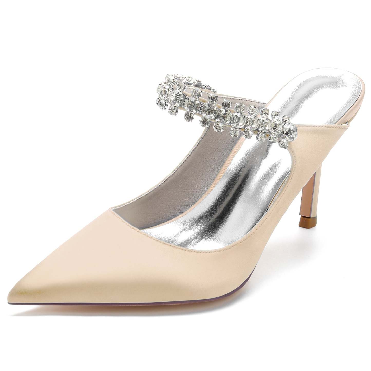 Bridal Stiletto Shoes for Women with Satin Finish and Rhinestone Accents