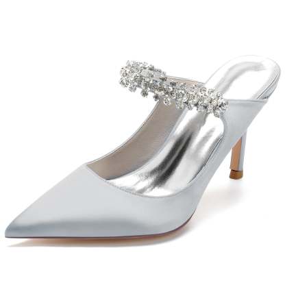 Bridal Stiletto Shoes for Women with Satin Finish and Rhinestone Accents