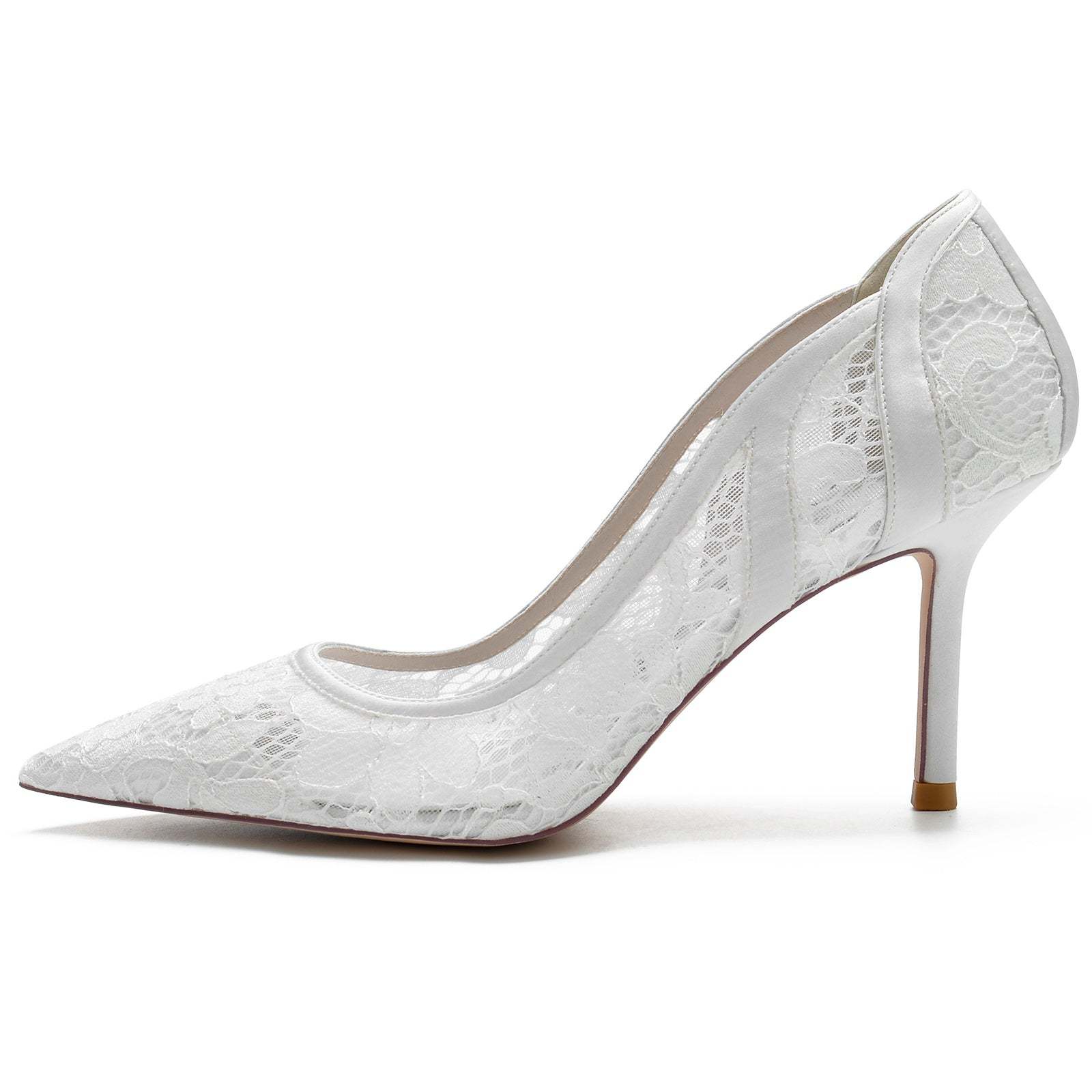 Bridal Stiletto Heels for Women in Silk Satin with Pointed Toe and Lace