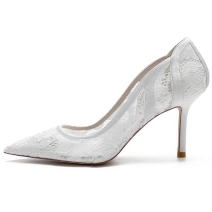 Bridal Stiletto Heels for Women in Silk Satin with Pointed Toe and Lace