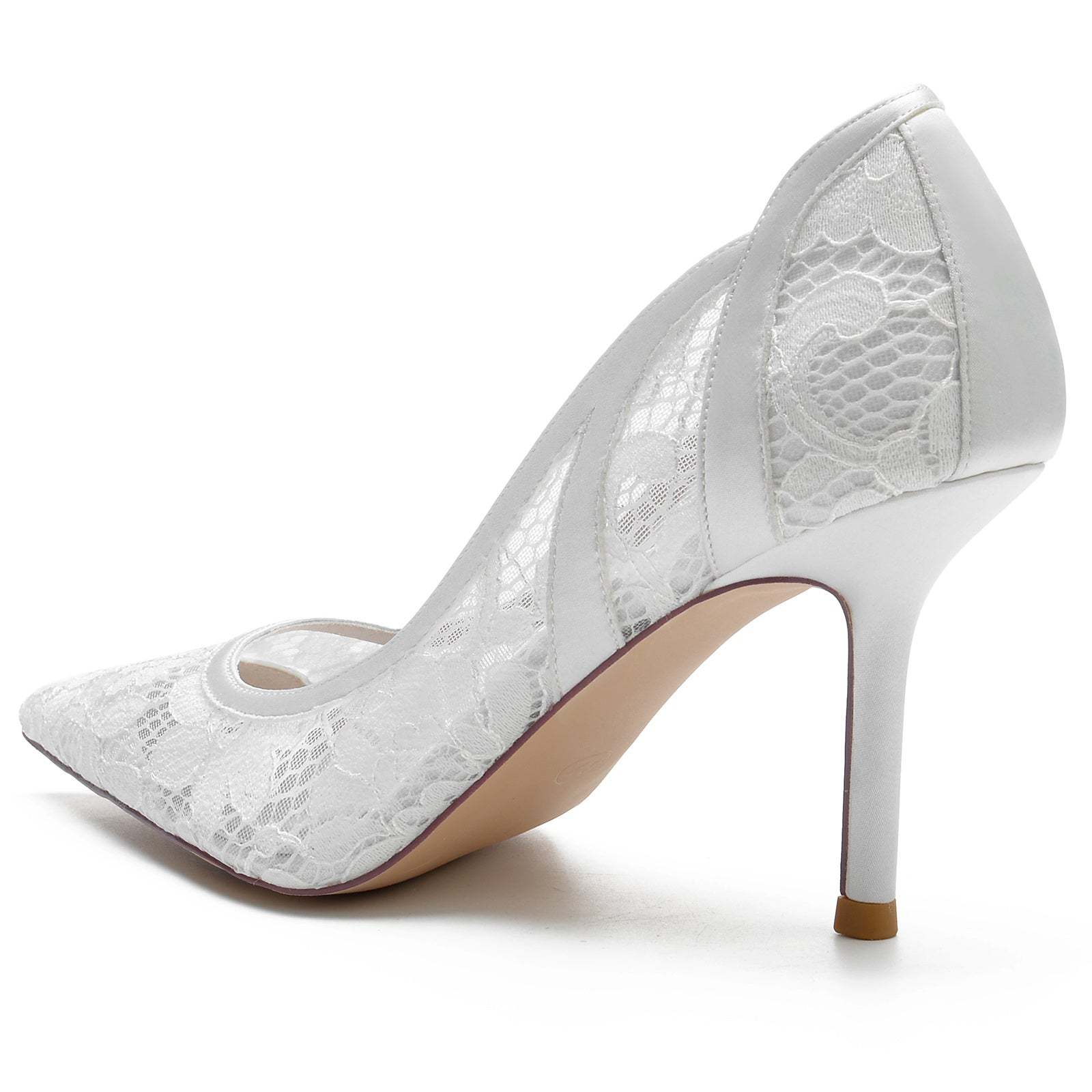 Bridal Stiletto Heels for Women in Silk Satin with Pointed Toe and Lace