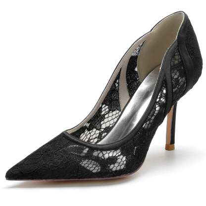 Bridal Stiletto Heels for Women in Silk Satin with Pointed Toe and Lace