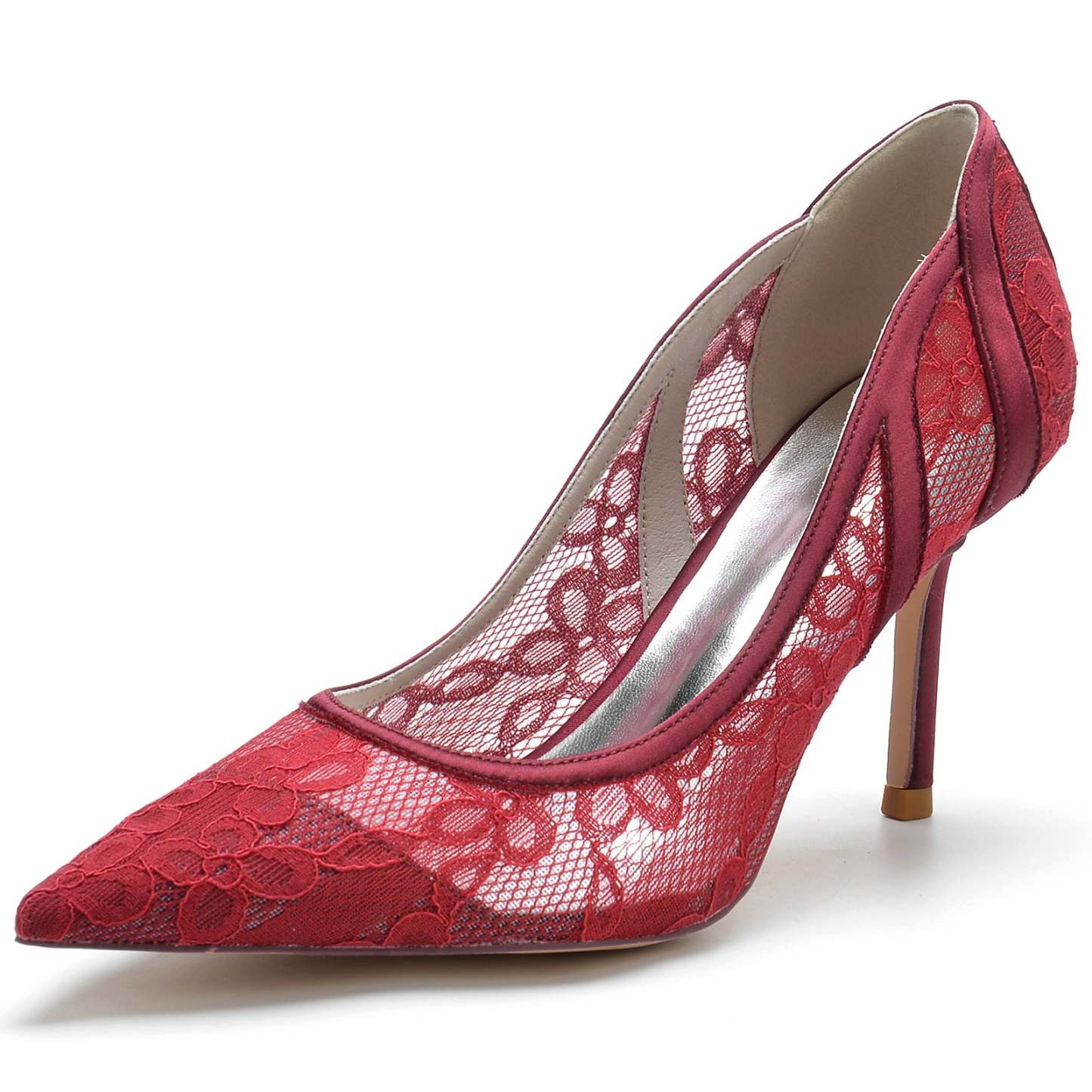 Bridal Stiletto Heels for Women in Silk Satin with Pointed Toe and Lace