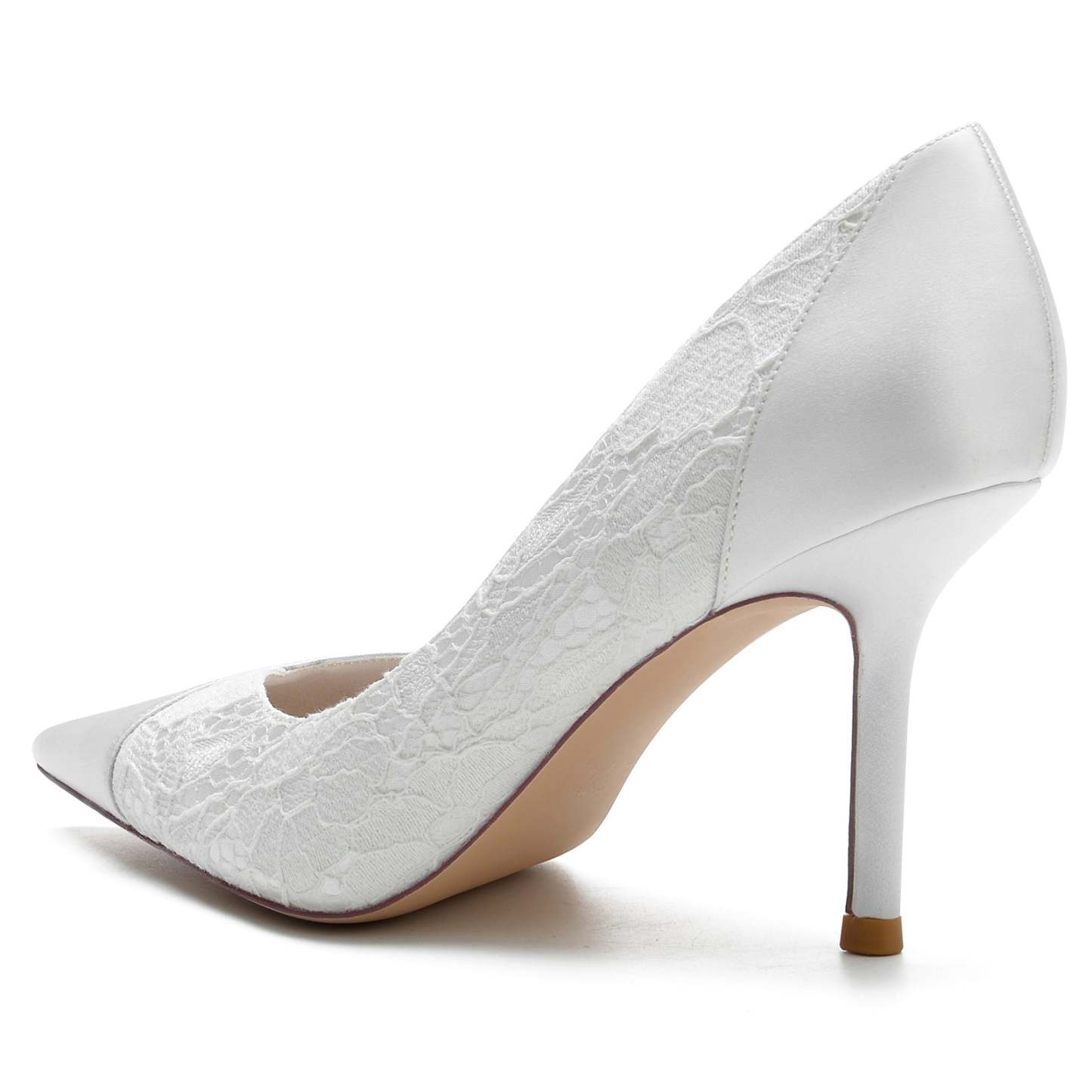 Bridal Stiletto Heel Shoes for Women in Silk Satin with Lace and Pointed Toe