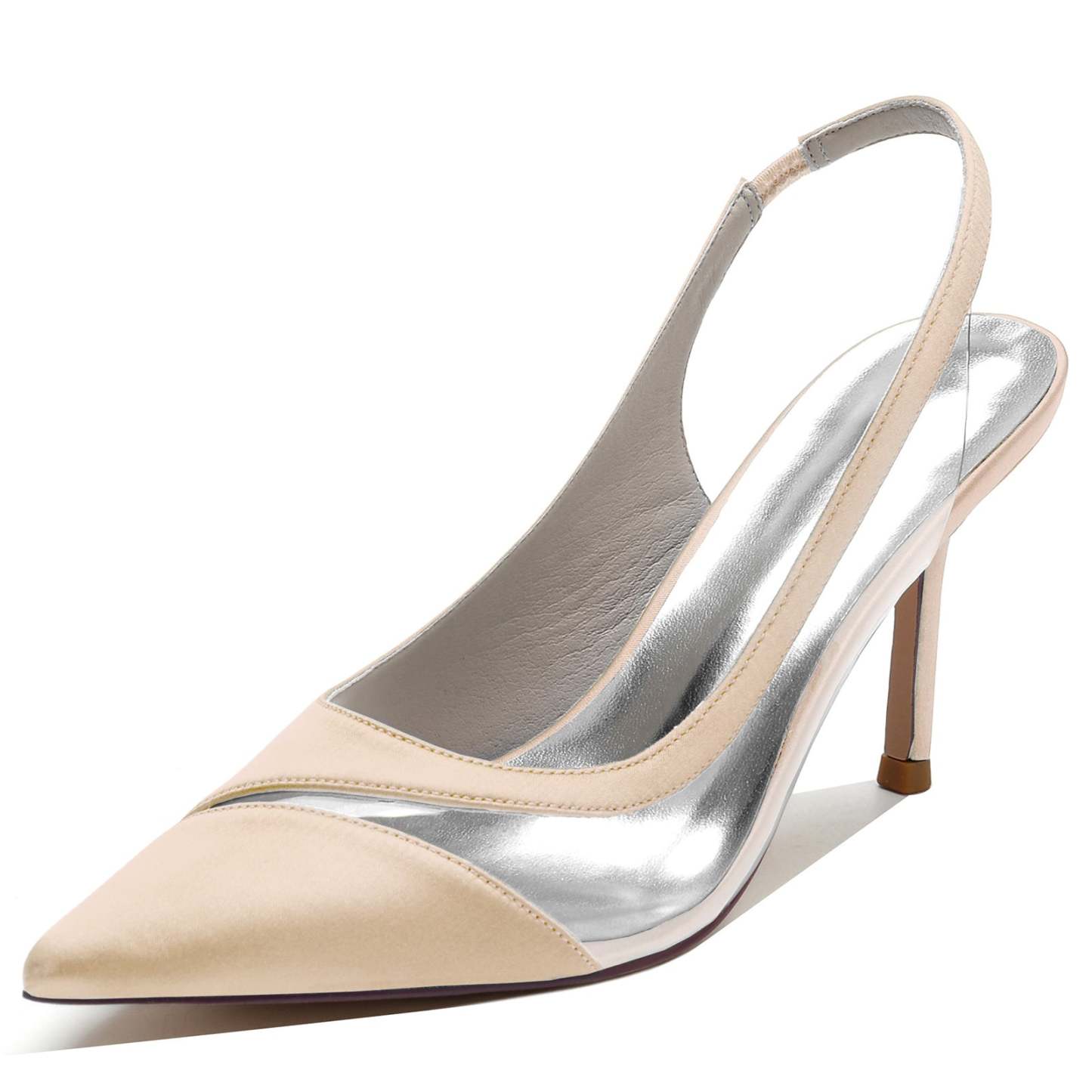 Bridal Stiletto Shoes for Women with Silk Satin Pointed Toe and Rubber Buckle