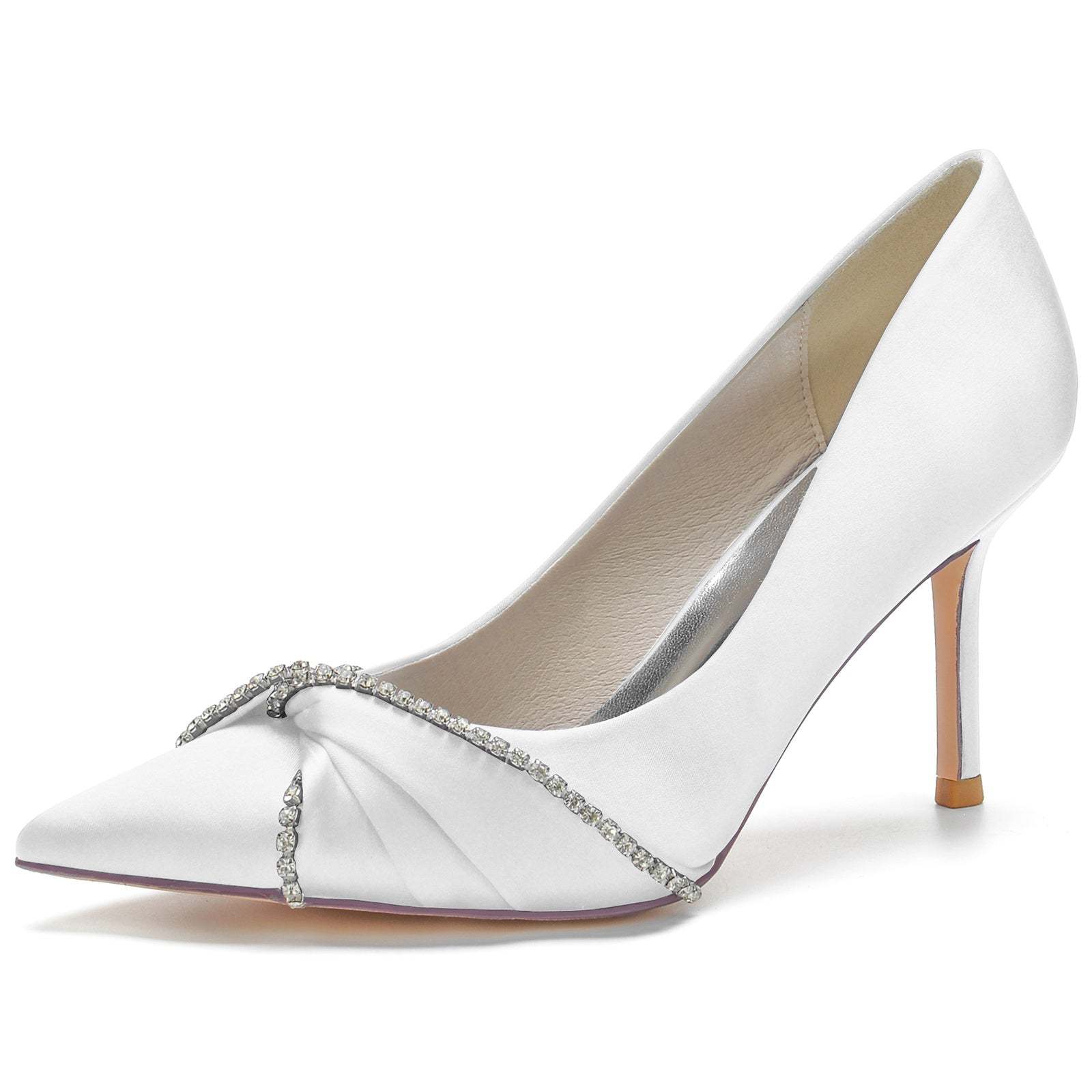 Bridal Stiletto Shoes for Women with Silk Satin and Imitation Crystal Pointed Toe