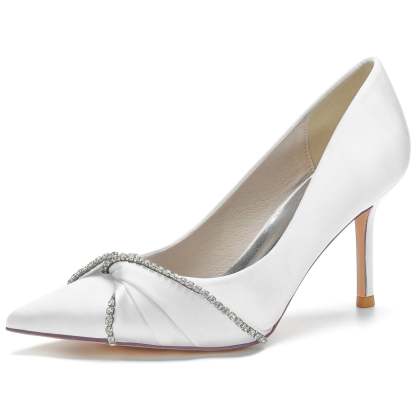 Bridal Stiletto Shoes for Women with Silk Satin and Imitation Crystal Pointed Toe