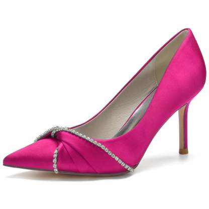 Bridal Stiletto Shoes for Women with Silk Satin and Imitation Crystal Pointed Toe