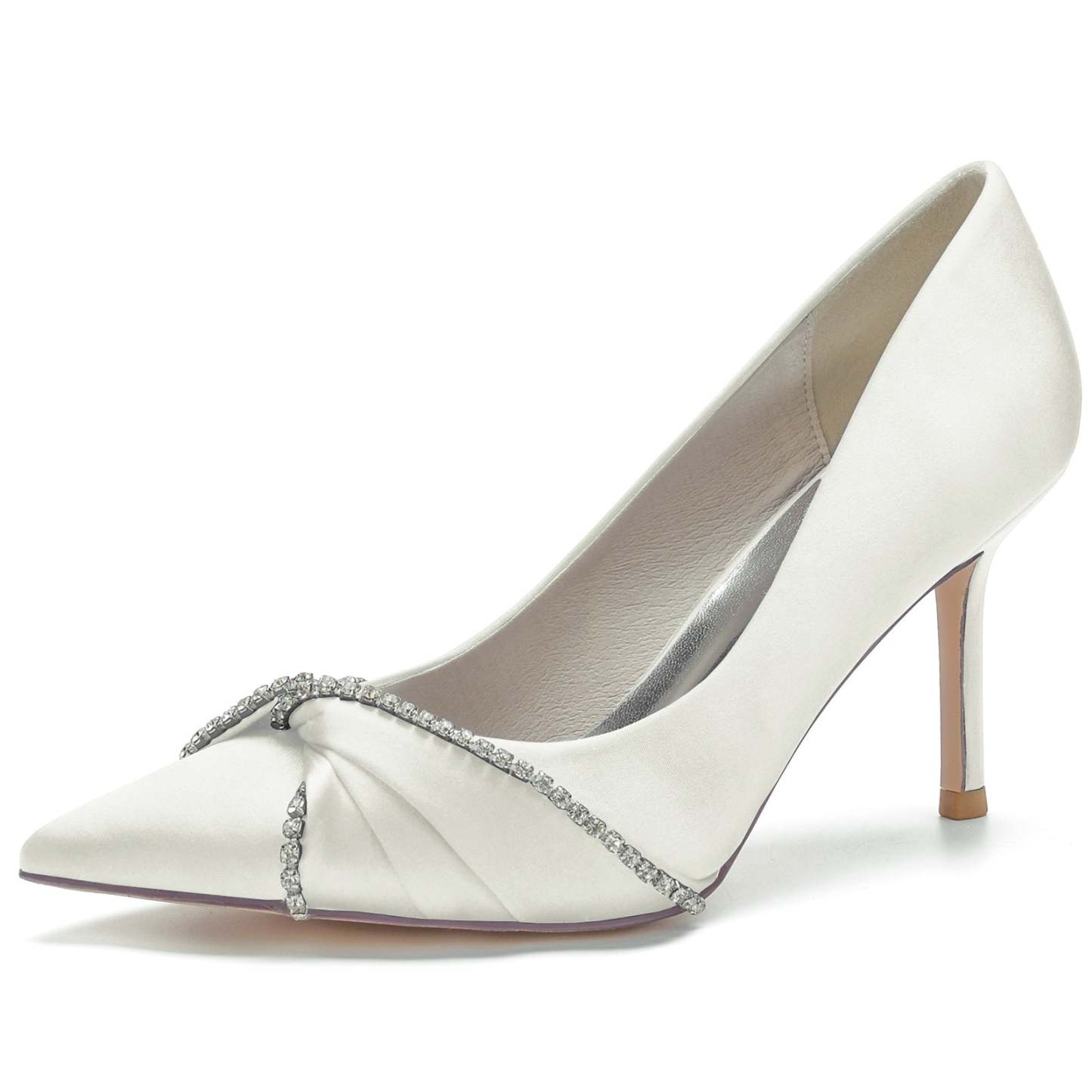 Bridal Stiletto Shoes for Women with Silk Satin and Imitation Crystal Pointed Toe