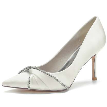Bridal Stiletto Shoes for Women with Silk Satin and Imitation Crystal Pointed Toe