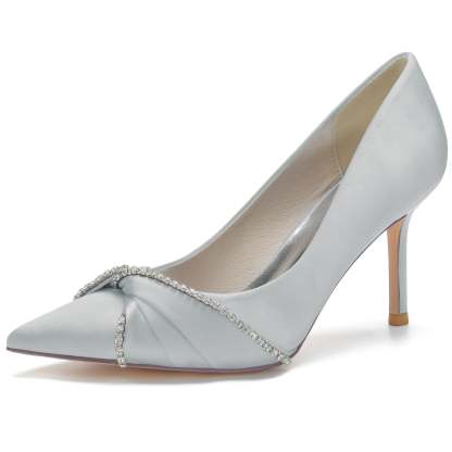 Bridal Stiletto Shoes for Women with Silk Satin and Imitation Crystal Pointed Toe