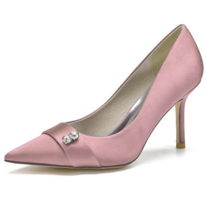 Bridal Stiletto Shoes for Women in Blue Silk Satin with Diamond Accents and Pointed Toe