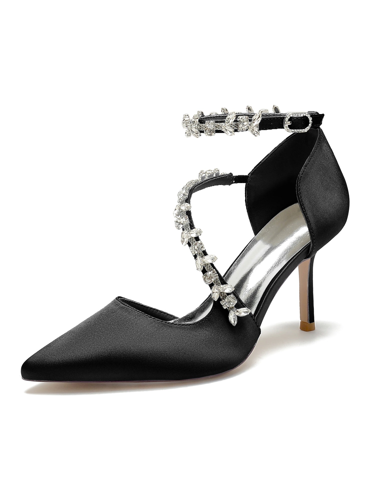 Bridesmaid Wedding Shoes for Women with Rhinestones and Pointed Toe High Heels