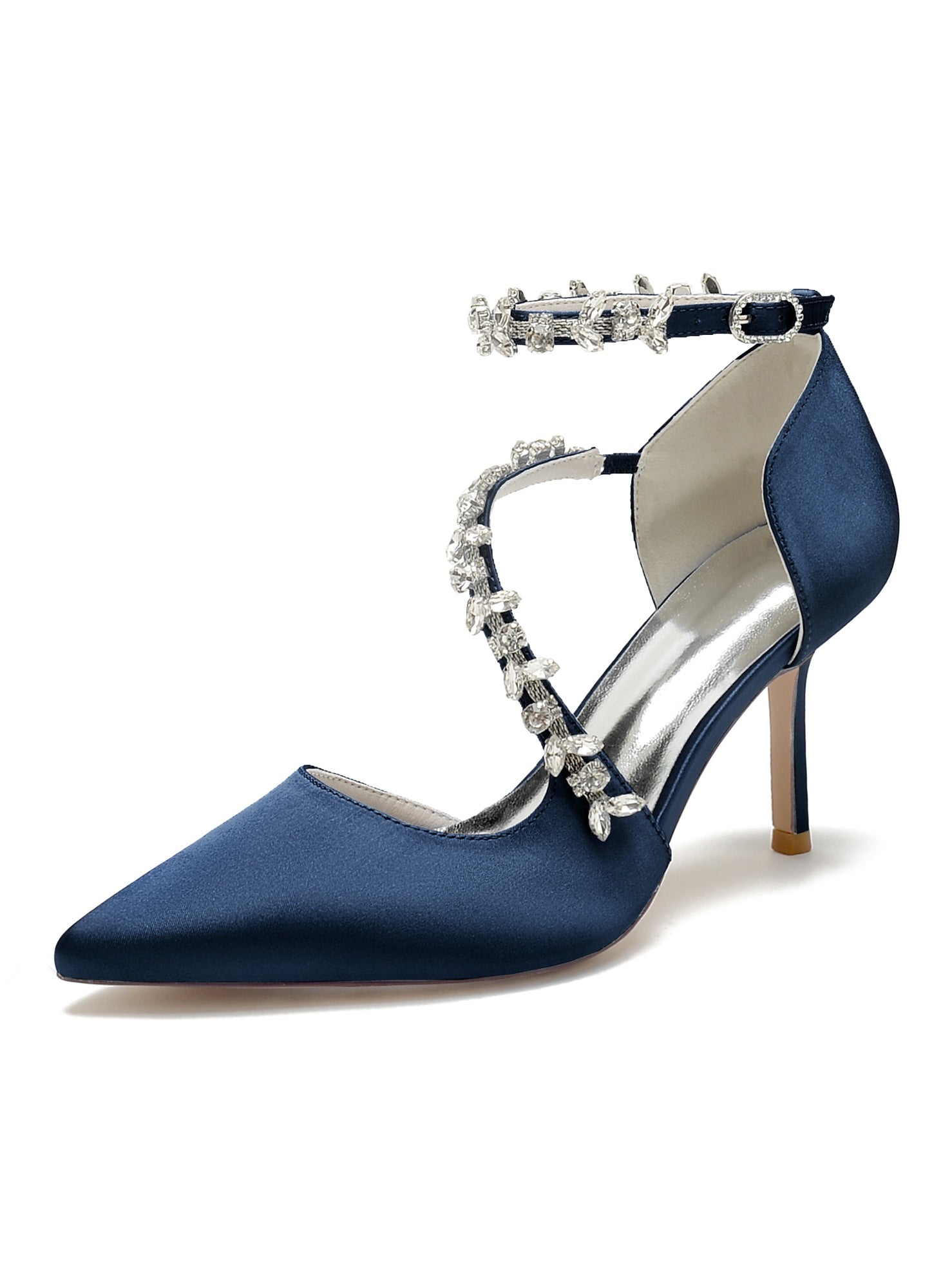 Bridesmaid Wedding Shoes for Women with Rhinestones and Pointed Toe High Heels