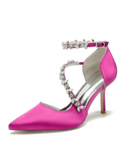 Bridesmaid Wedding Shoes for Women with Rhinestones and Pointed Toe High Heels