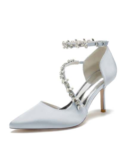 Bridesmaid Wedding Shoes for Women with Rhinestones and Pointed Toe High Heels