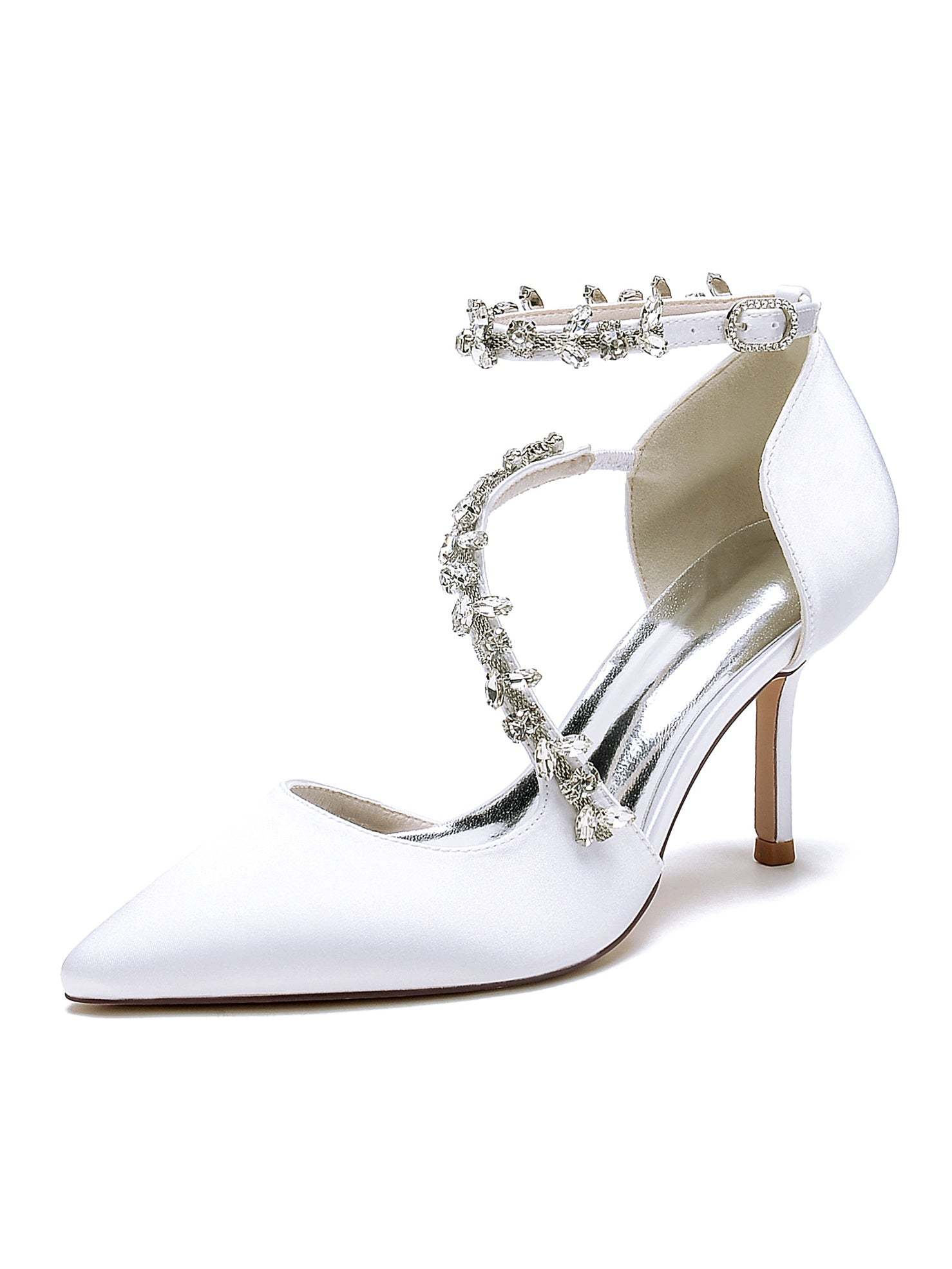 Bridesmaid Wedding Shoes for Women with Rhinestones and Pointed Toe High Heels