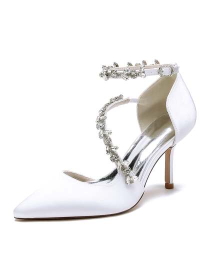 Bridesmaid Wedding Shoes for Women with Rhinestones and Pointed Toe High Heels