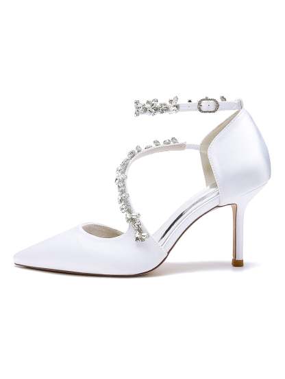 Bridesmaid Wedding Shoes for Women with Rhinestones and Pointed Toe High Heels