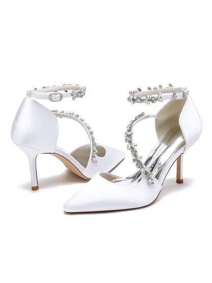 Bridesmaid Wedding Shoes for Women with Rhinestones and Pointed Toe High Heels