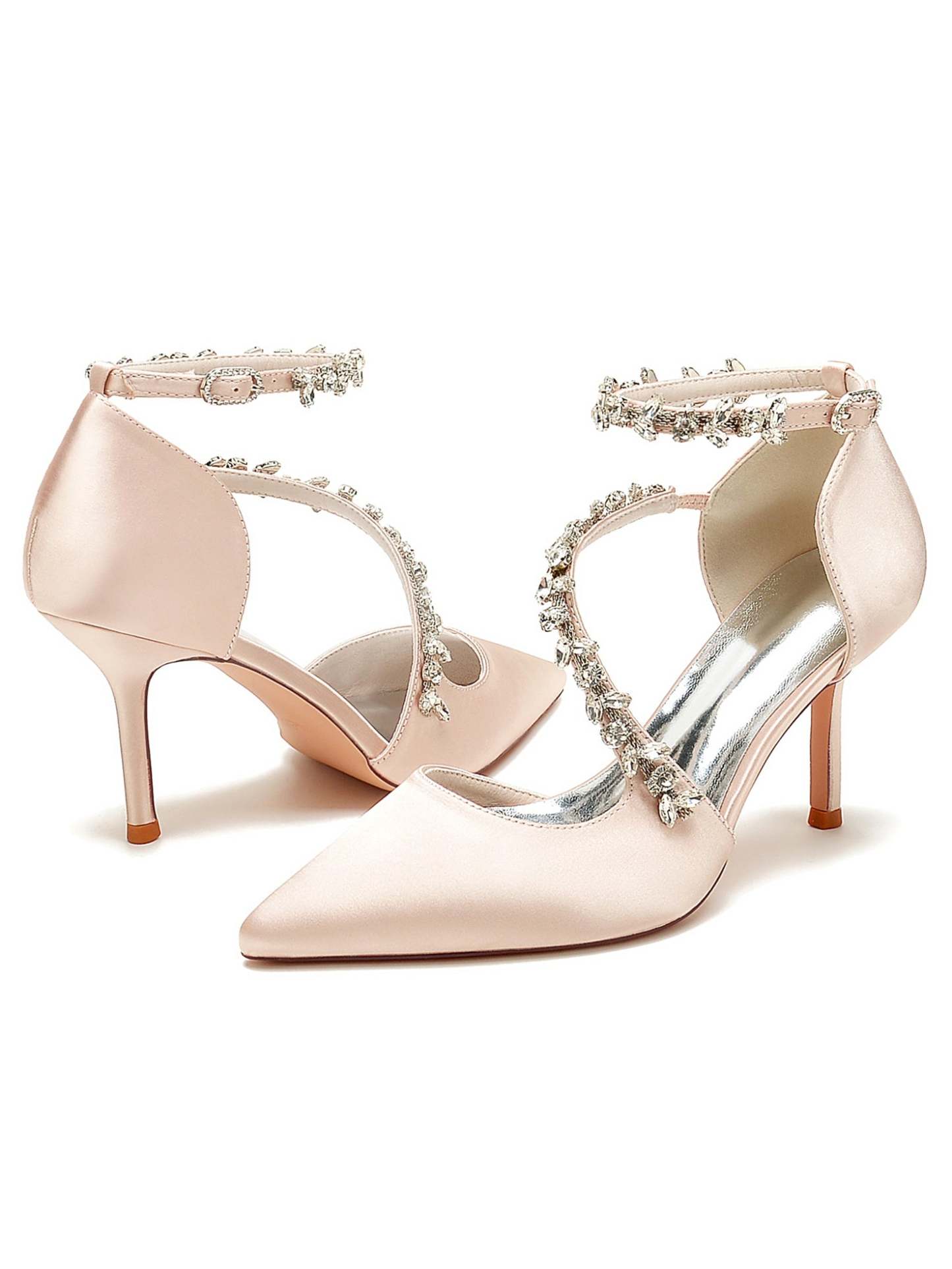 Bridesmaid Wedding Shoes for Women with Rhinestones and Pointed Toe High Heels