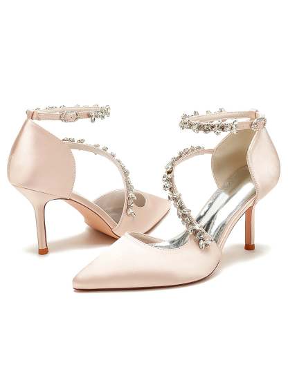 Bridesmaid Wedding Shoes for Women with Rhinestones and Pointed Toe High Heels