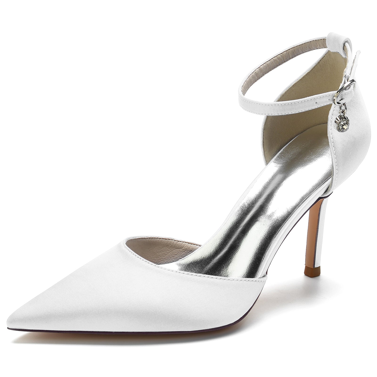 Bridal Stiletto Shoes for Women with Rhinestone Buckle and Pointed Toe