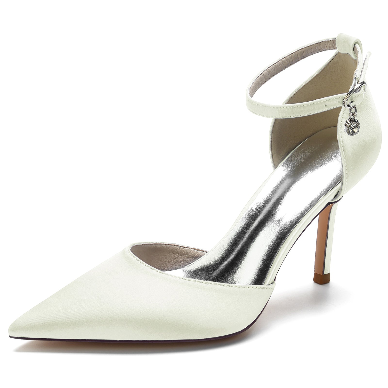 Bridal Stiletto Shoes for Women with Rhinestone Buckle and Pointed Toe