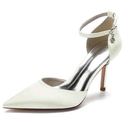 Bridal Stiletto Shoes for Women with Rhinestone Buckle and Pointed Toe