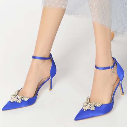 Bridal Stiletto Shoes for Women with Crystal Buckles and Pointed Toe
