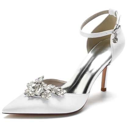 Bridal Stiletto Shoes for Women with Crystal Buckles and Pointed Toe