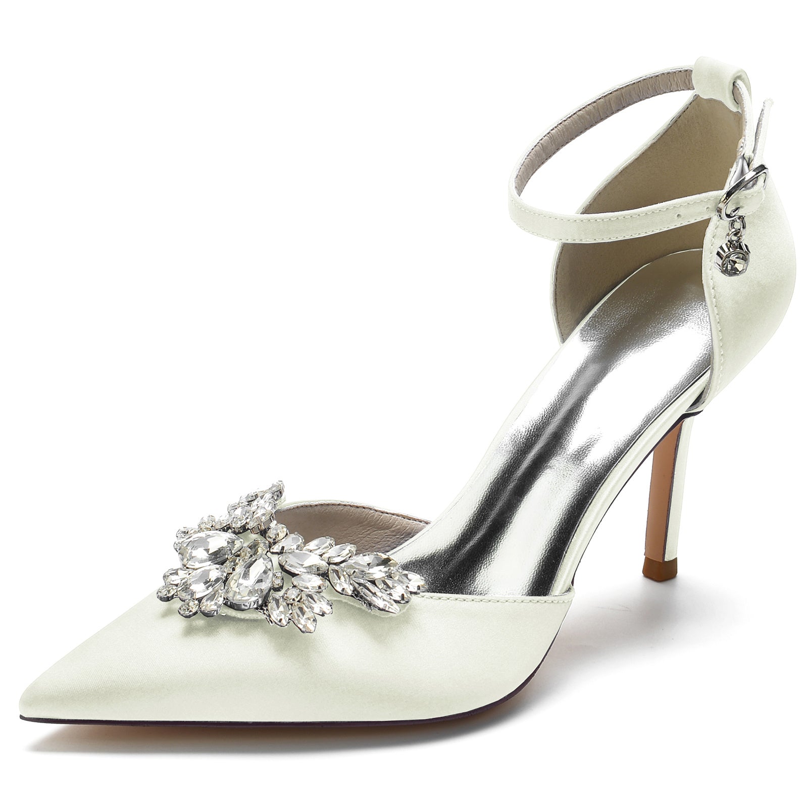 Bridal Stiletto Shoes for Women with Crystal Buckles and Pointed Toe