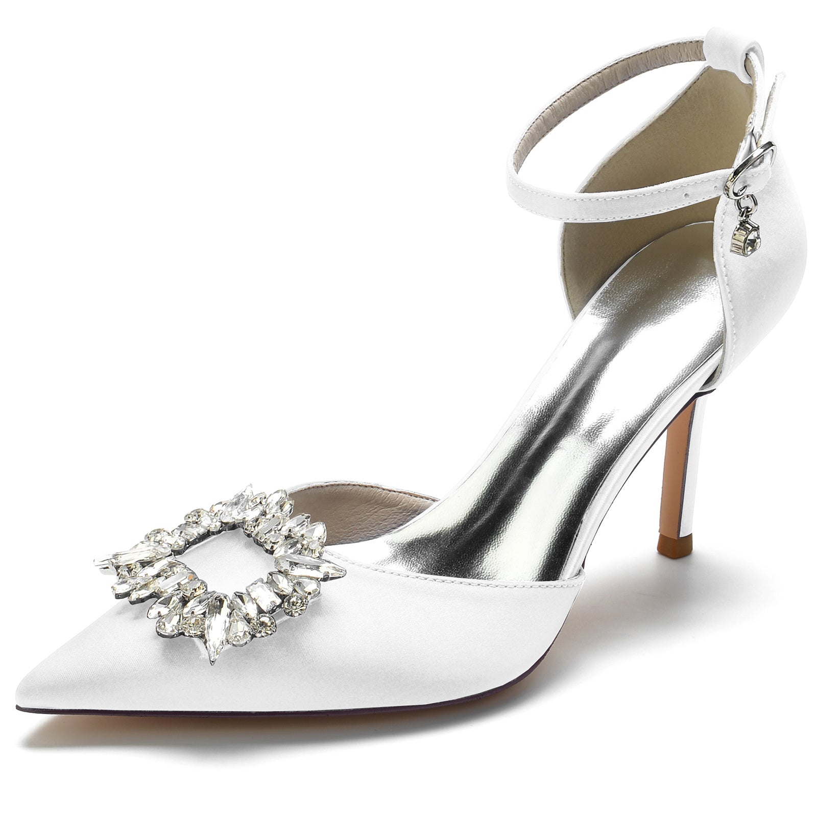 Bridal Stiletto Heels with Square Crystal Buckle and Pointed Toe for Women