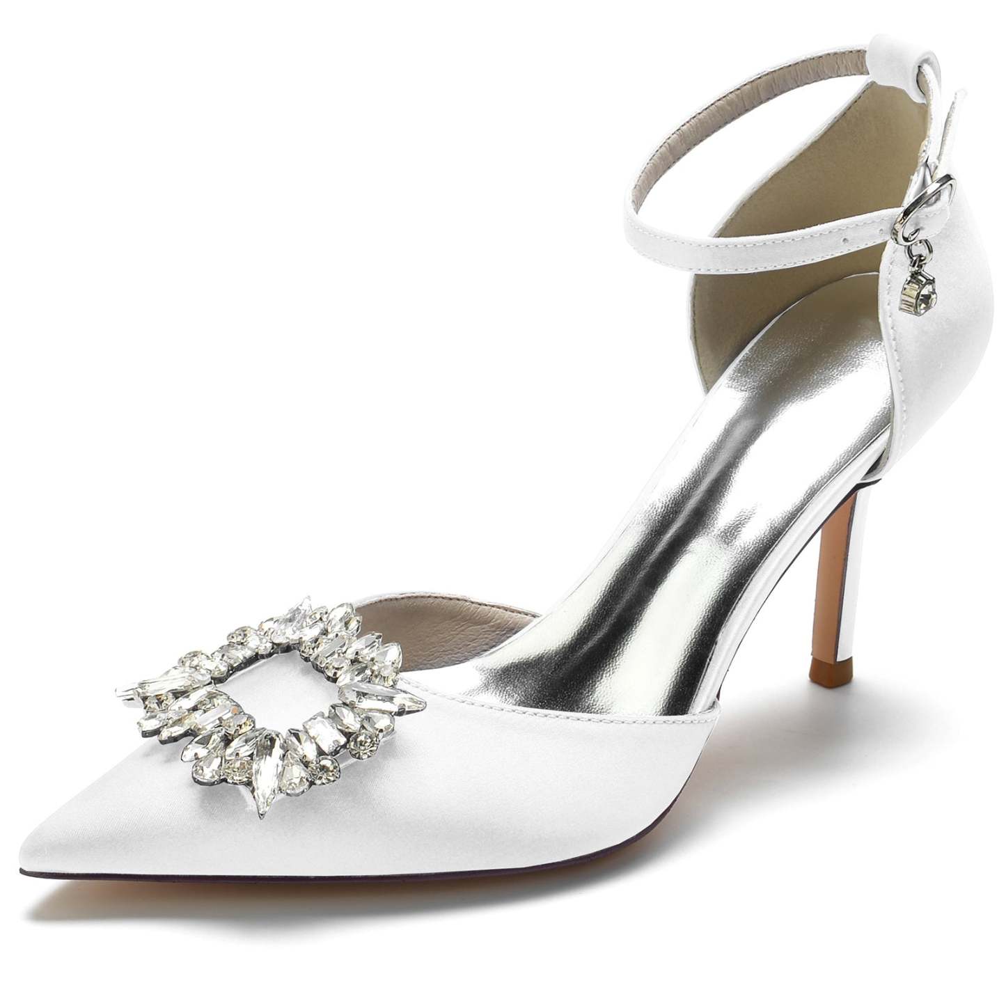 Bridal Stiletto Heels with Square Crystal Buckle and Pointed Toe for Women