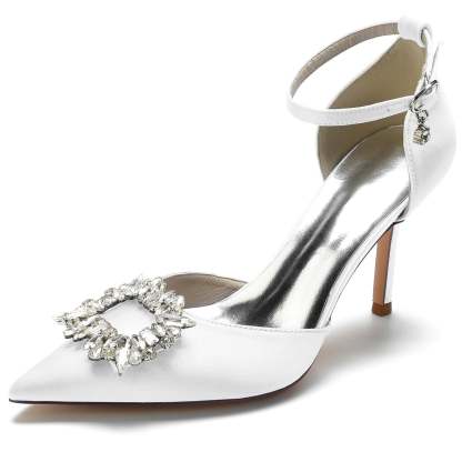 Bridal Stiletto Heels with Square Crystal Buckle and Pointed Toe for Women