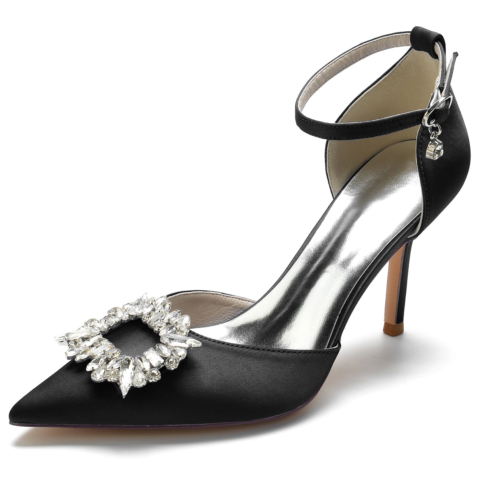 Bridal Stiletto Heels with Square Crystal Buckle and Pointed Toe for Women