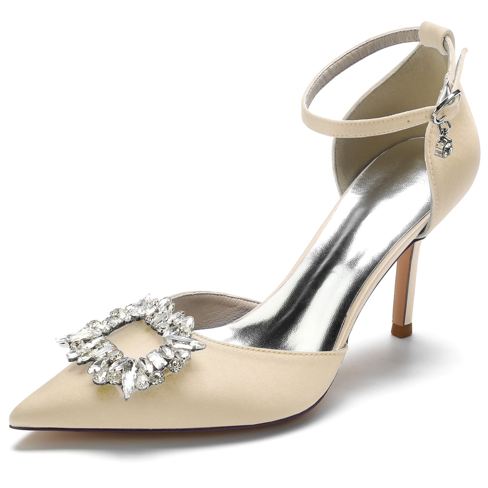 Bridal Stiletto Heels with Square Crystal Buckle and Pointed Toe for Women