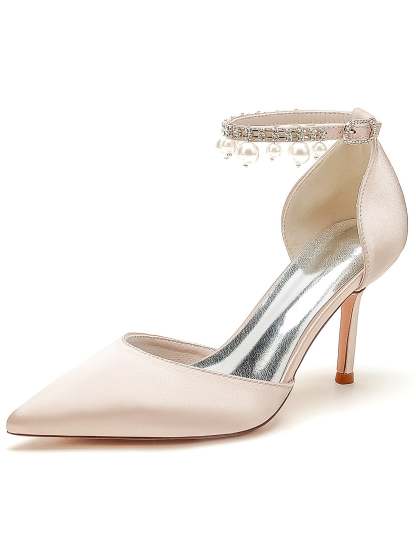 Beaded High Heel Bridesmaid Shoes with Pointed Toe for Women