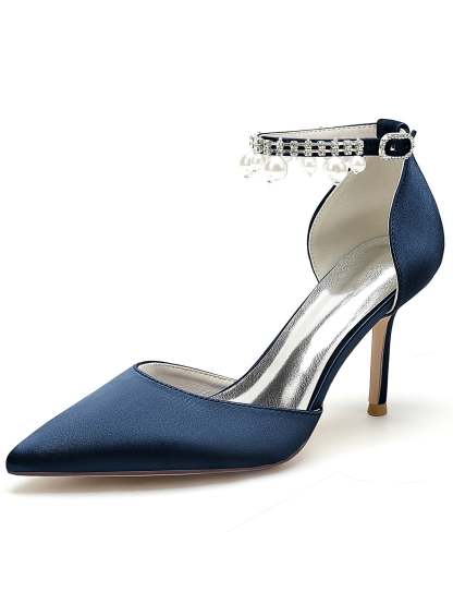 Beaded High Heel Bridesmaid Shoes with Pointed Toe for Women