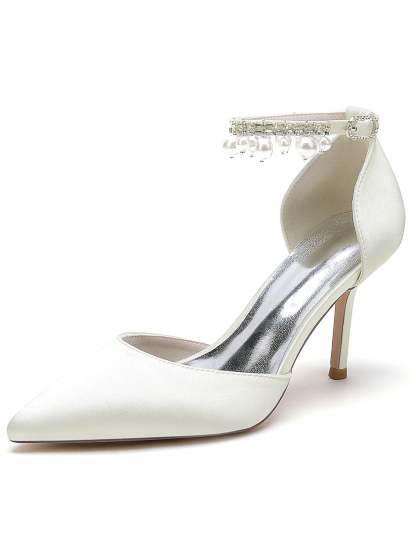 Beaded High Heel Bridesmaid Shoes with Pointed Toe for Women
