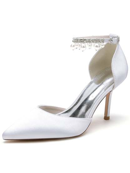 Beaded High Heel Bridesmaid Shoes with Pointed Toe for Women