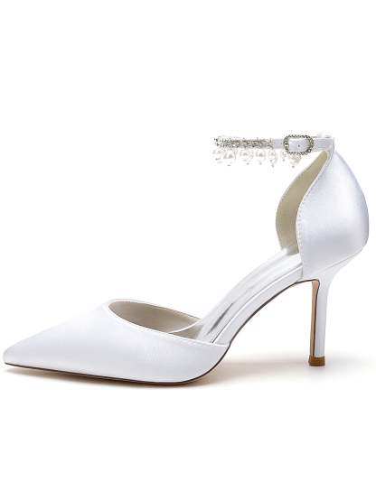 Beaded High Heel Bridesmaid Shoes with Pointed Toe for Women